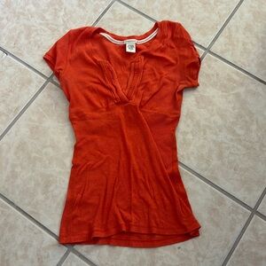 Maurice’s Orange V-Neck Crochet Trim Tee - Small